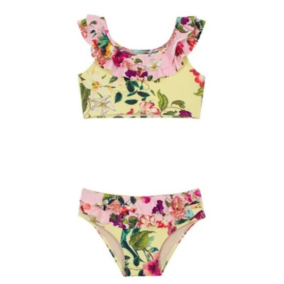 NWT PIlyq 6 Girls SHB Ruffle floral Bikini Top Bottom Yellow Pink 118811